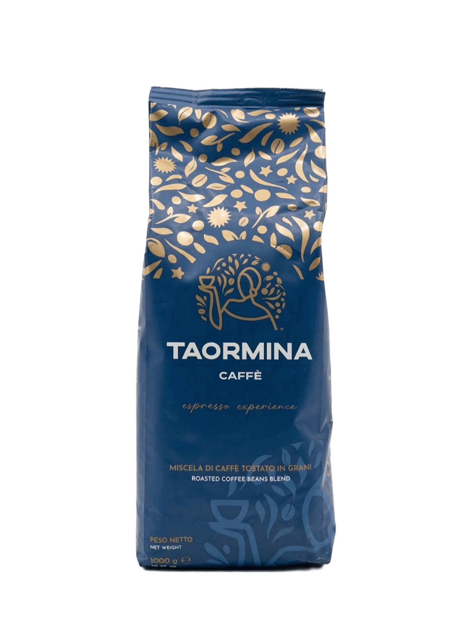 Café en grains Taormina Caffè Espresso Experience 1kg — sachet bleu et or, blend sicilien artisanal