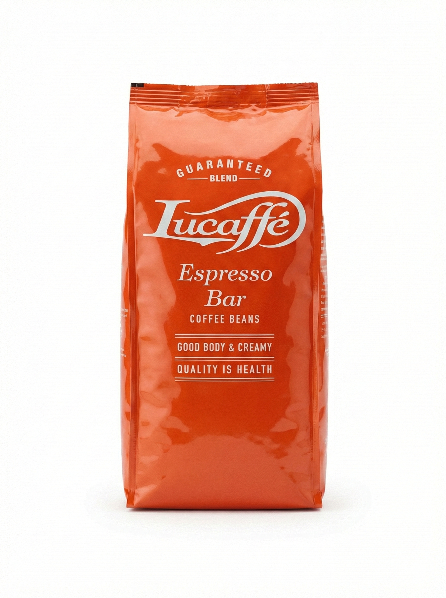 paquet lucaffè espresso bar café en grains 1 kg de face sur fond blanc.