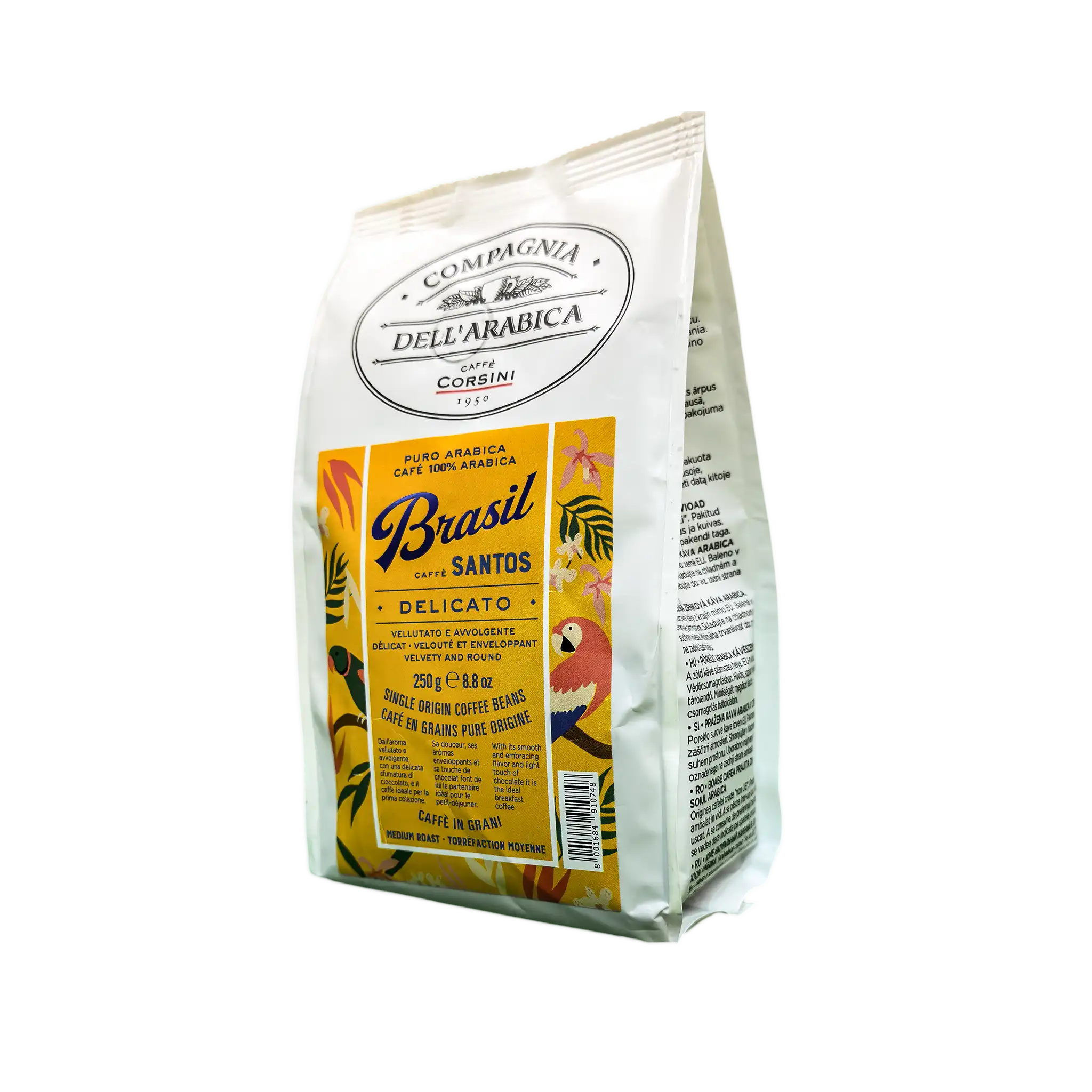 Café en grains Corsini Compagnia dell'Arabica Brasil Santos 250g — pure origine Brésil, torréfaction moyenne toscane
