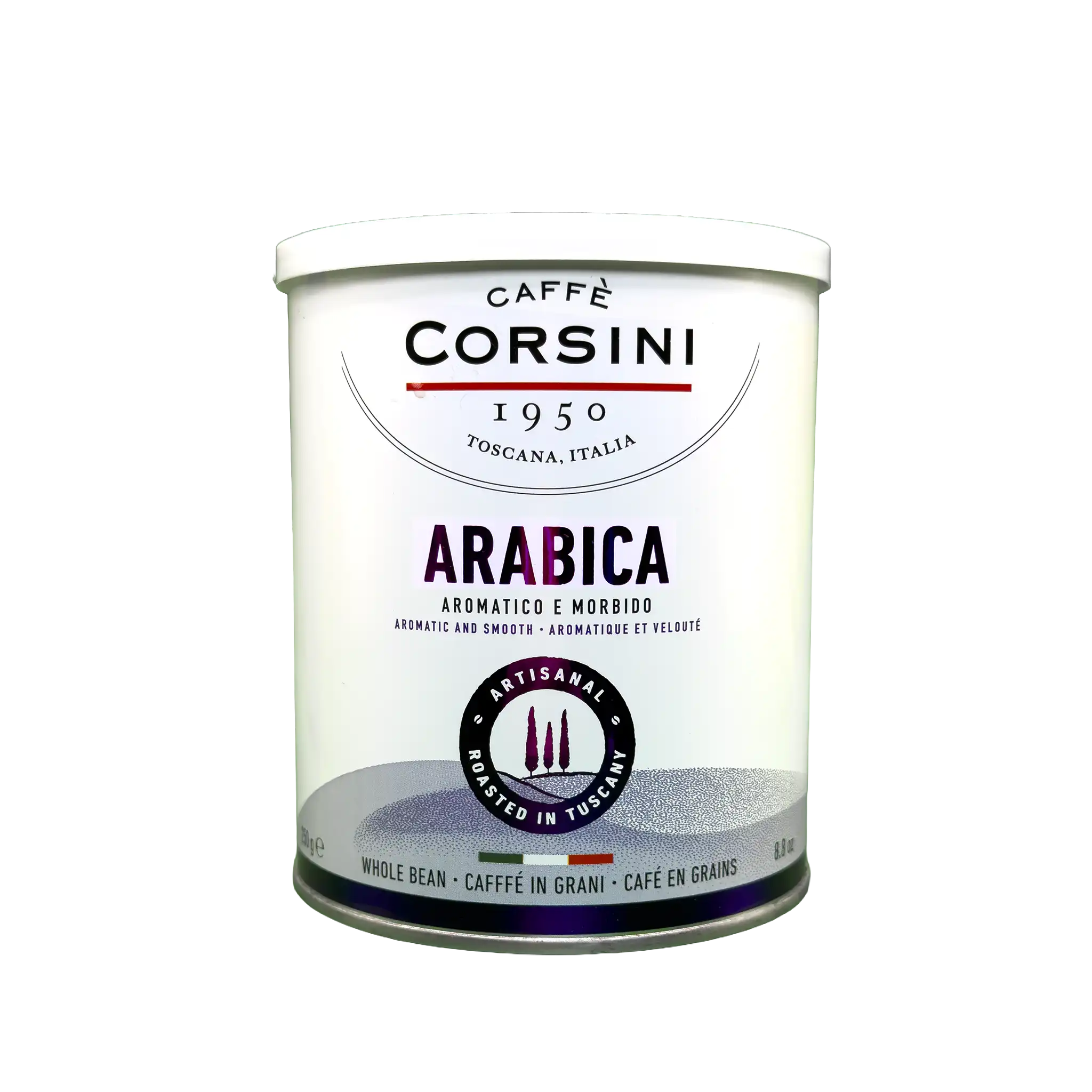 Café en grains Corsini Arabica 250g — boîte aluminium — 100% Arabica — torréfaction toscane