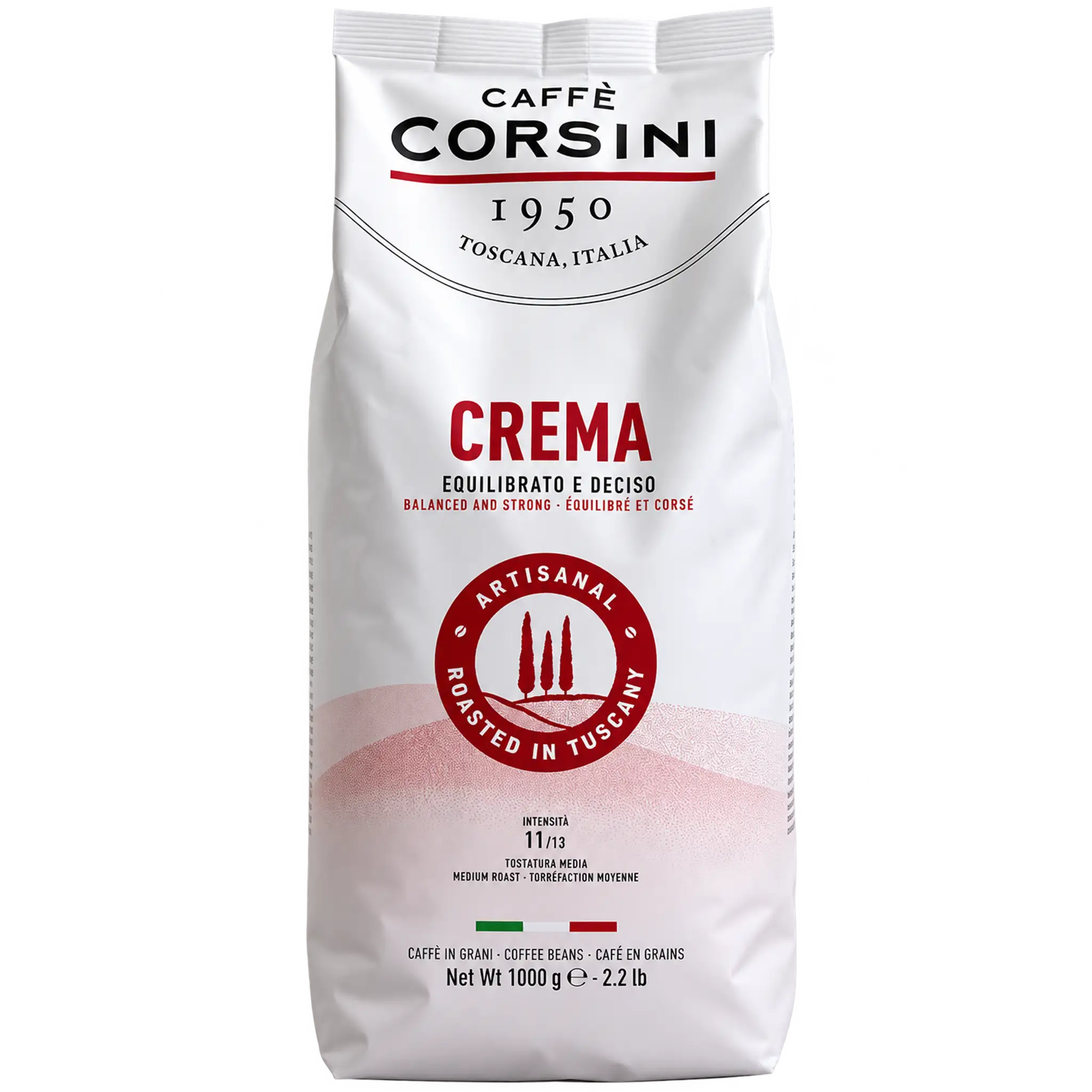 Café en grains Corsini Crema 1kg - mélange Arabica Robusta - torréfié en Italie